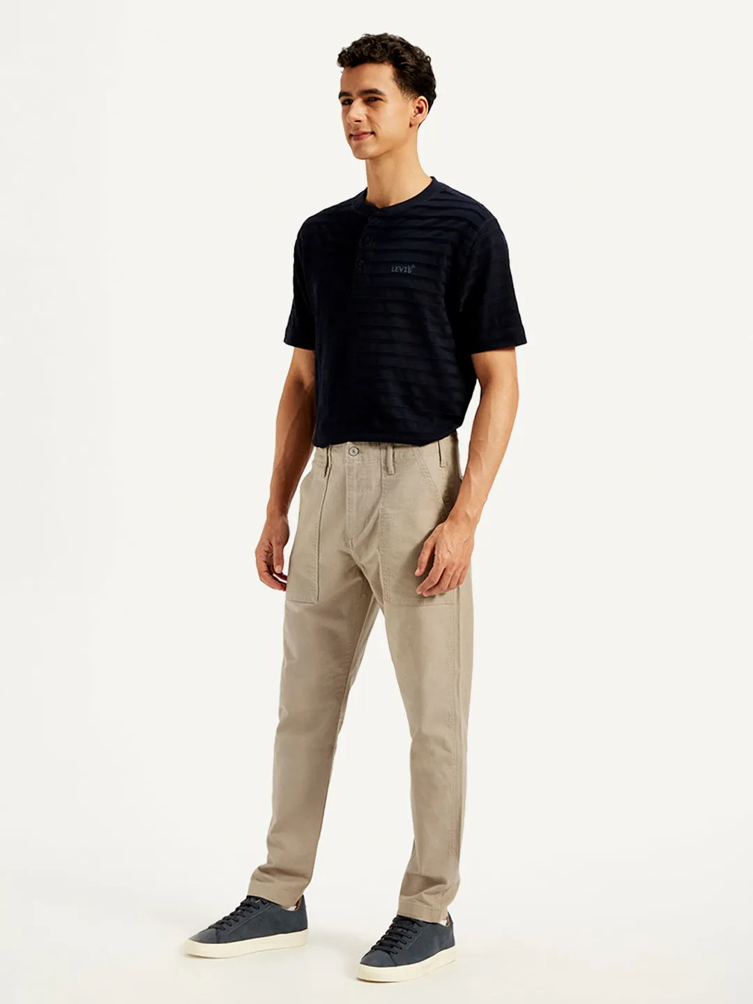 Men's Beige Slim Fit Utility Trousers