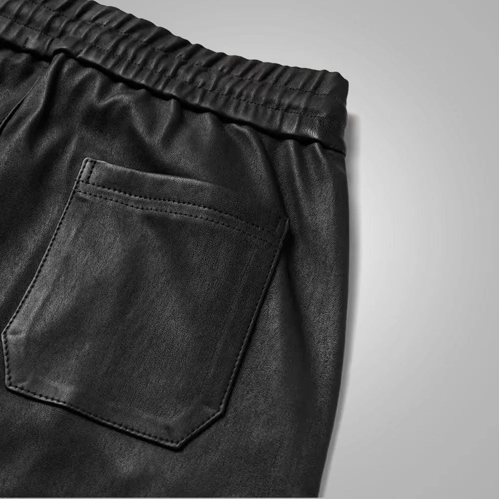 Men's New Style Black Sheepskin Leather Pant In Black