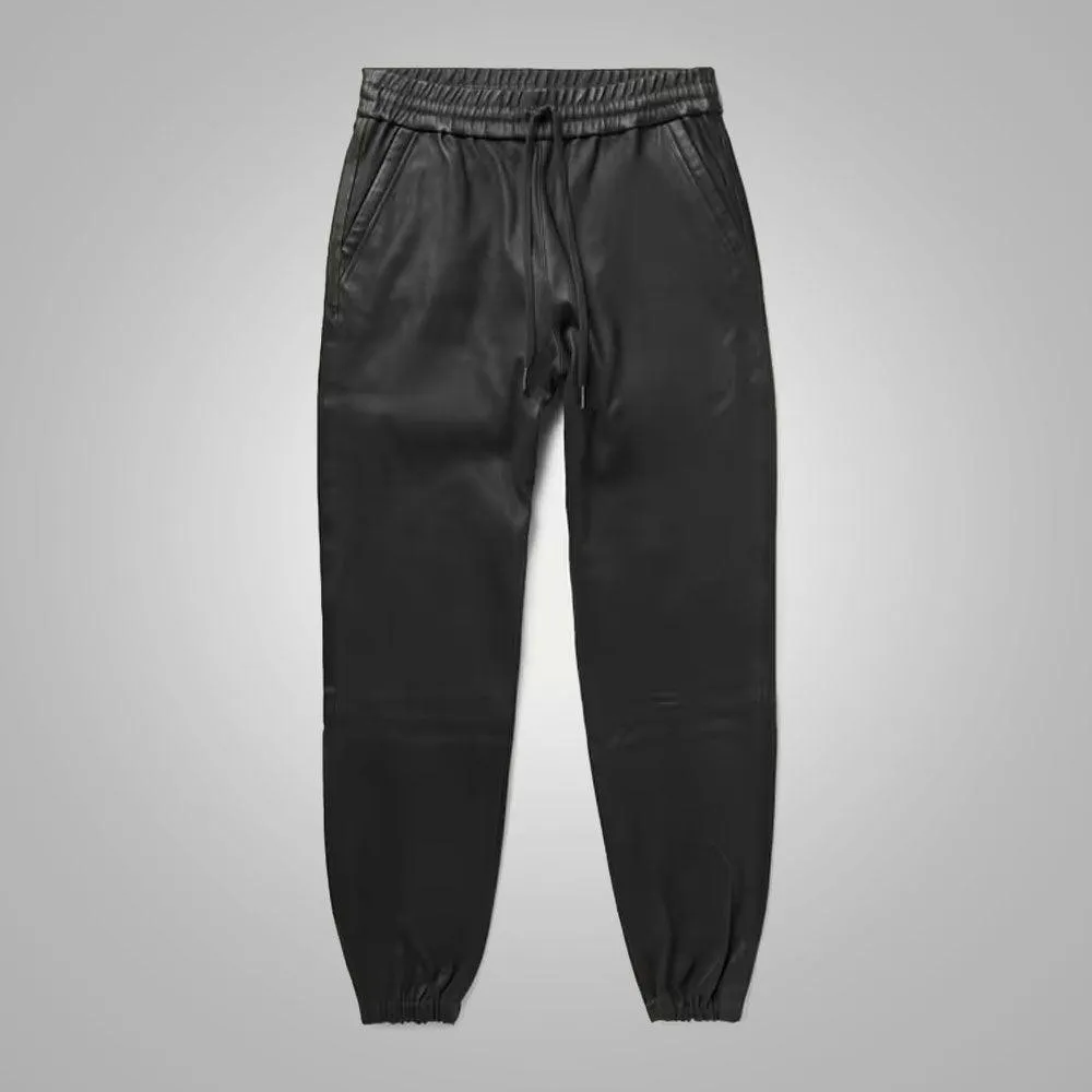 Men's New Style Black Sheepskin Leather Pant In Black