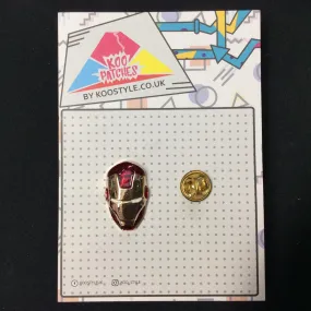 MP0163 - Red Gold Iron Man Mask Super Hero Metal Pin Badge