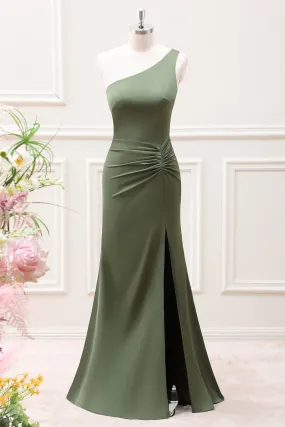 Olive One Shoulder Ruffled Mermaid Maxi Dress with Slit