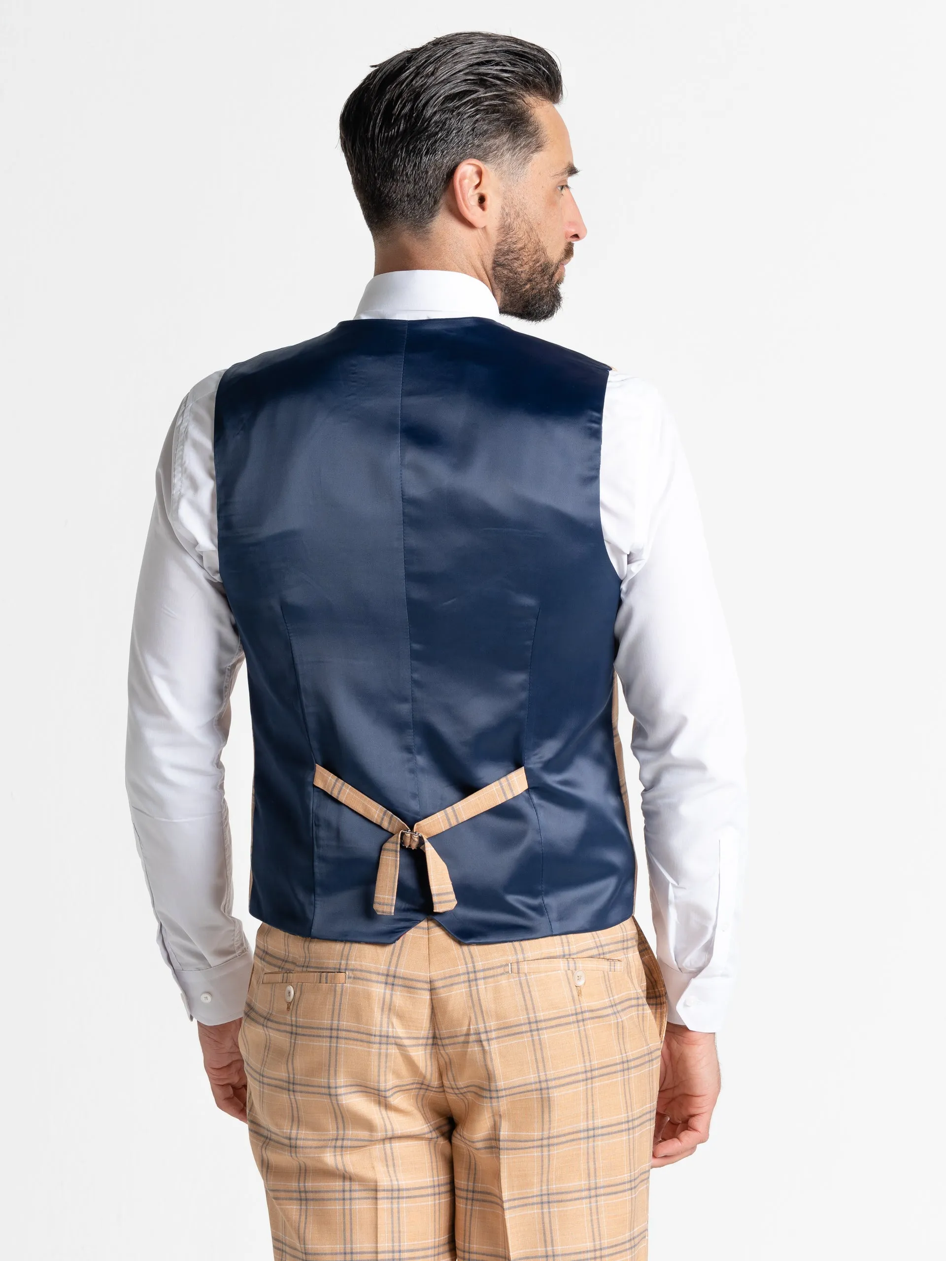 OXFORD SOFT ORANGE WITH NAVY BLUE CHECKS DETAILING