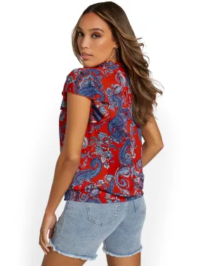 Paisley Button-Back Cut-Out Top