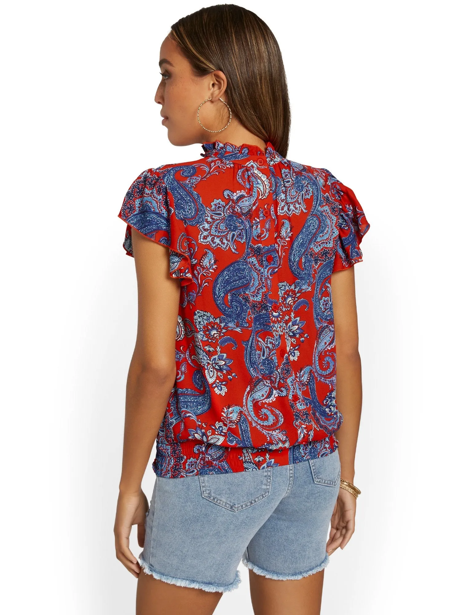 Paisley Button-Back Cut-Out Top