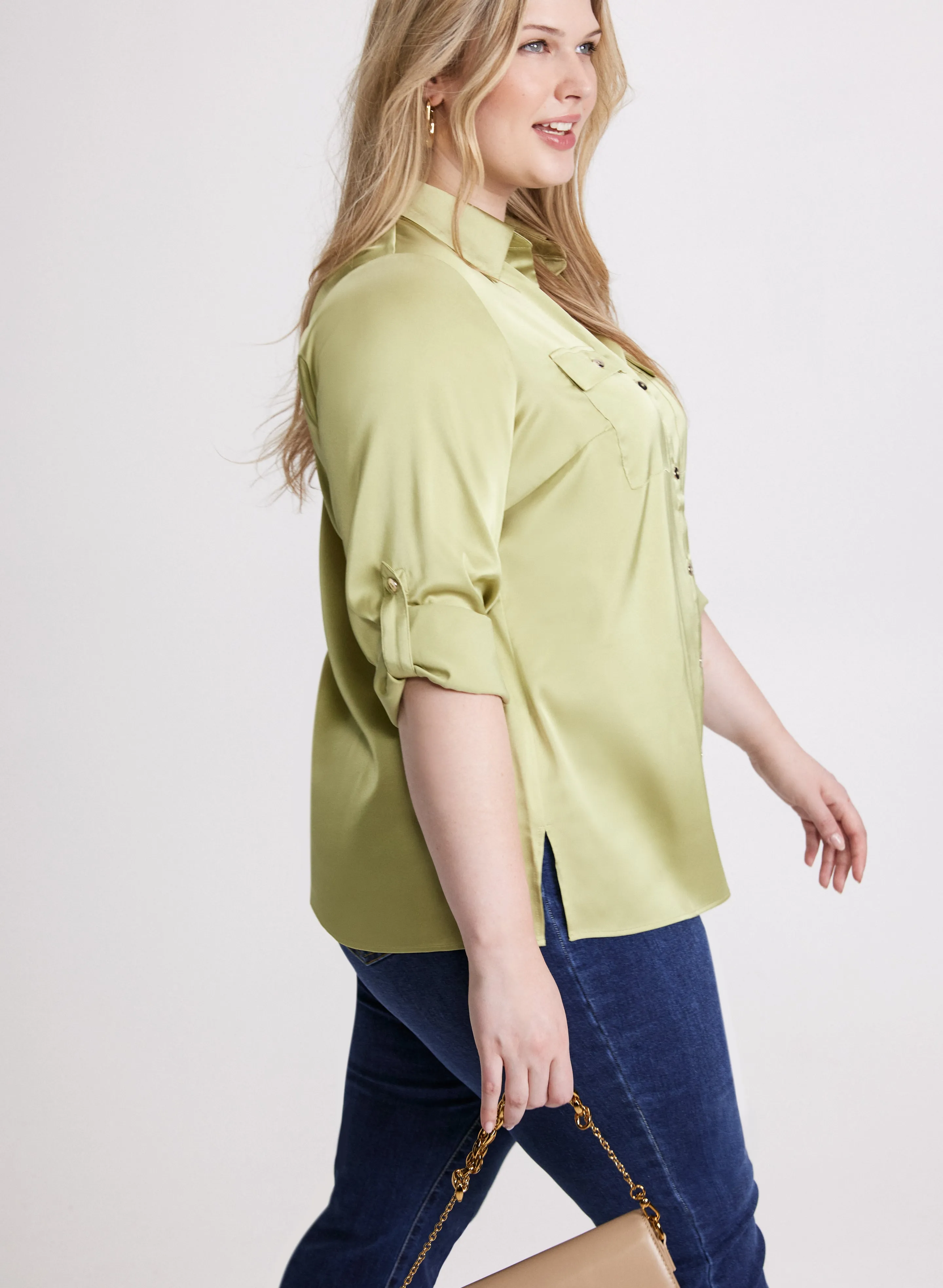 Patch Pocket Satin Blouse