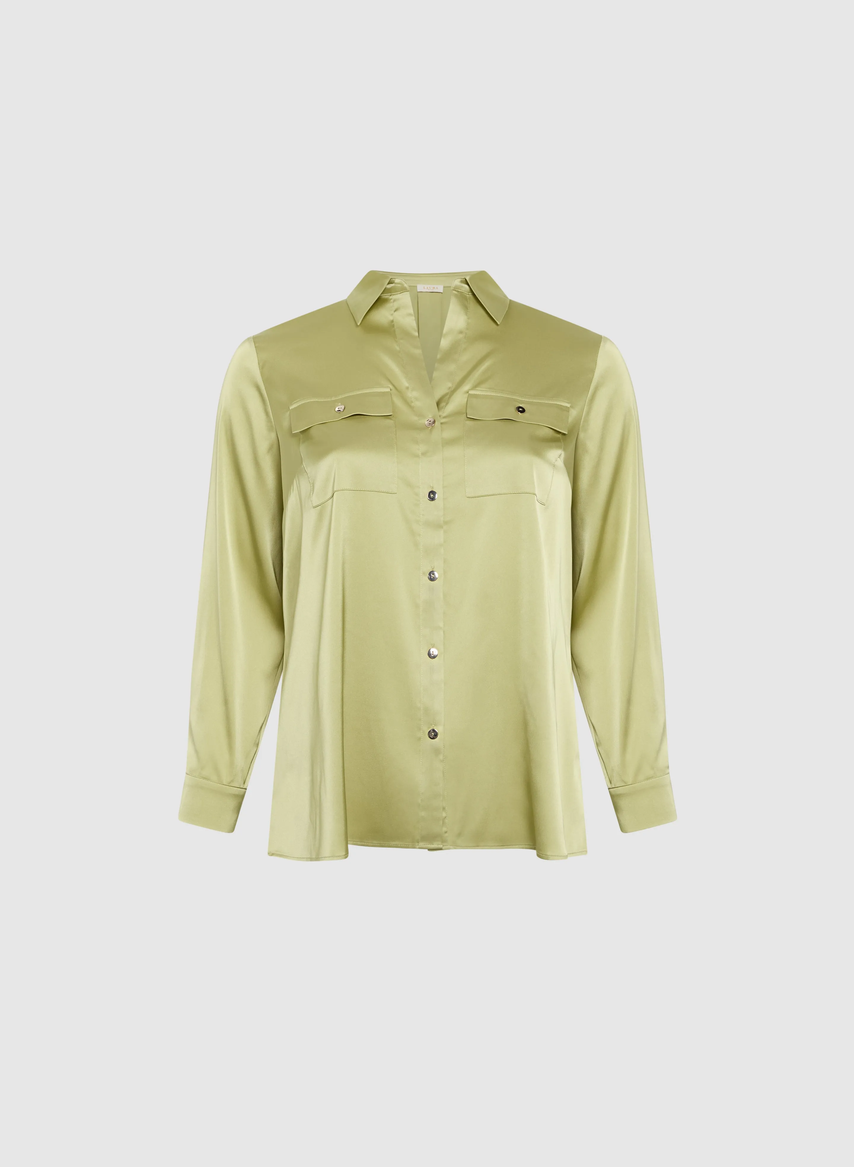 Patch Pocket Satin Blouse