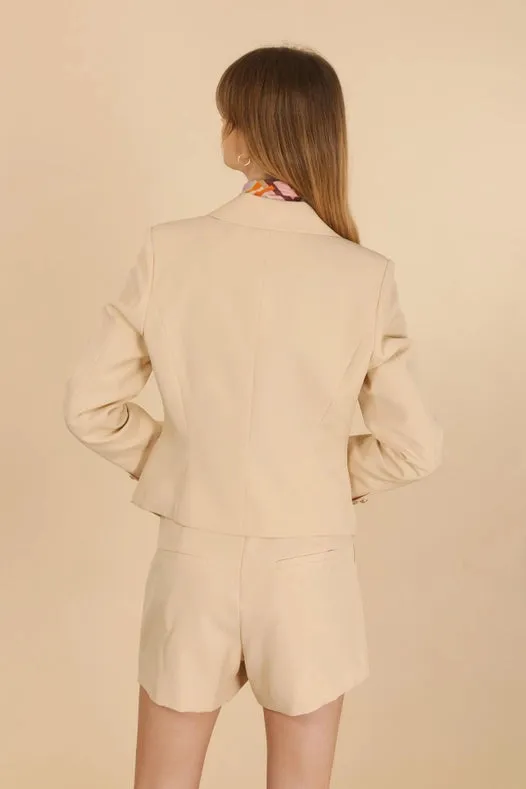 Plain Fitted Short Jacket Beige