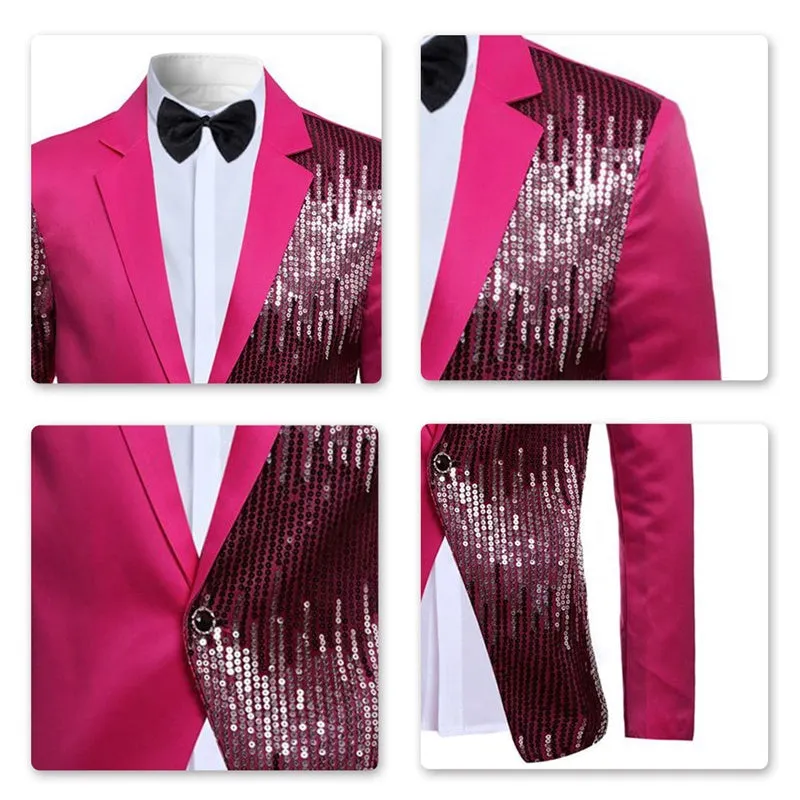 Prom Stylish Sequin Suit 2-Piece Pink Suit