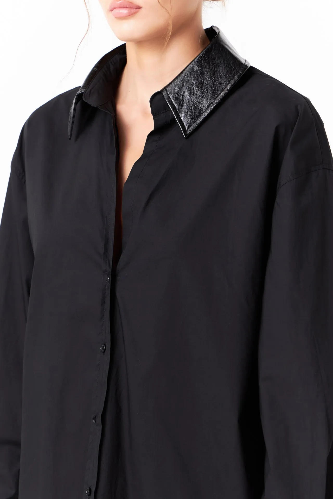 Pu Collared Oversize Shirt