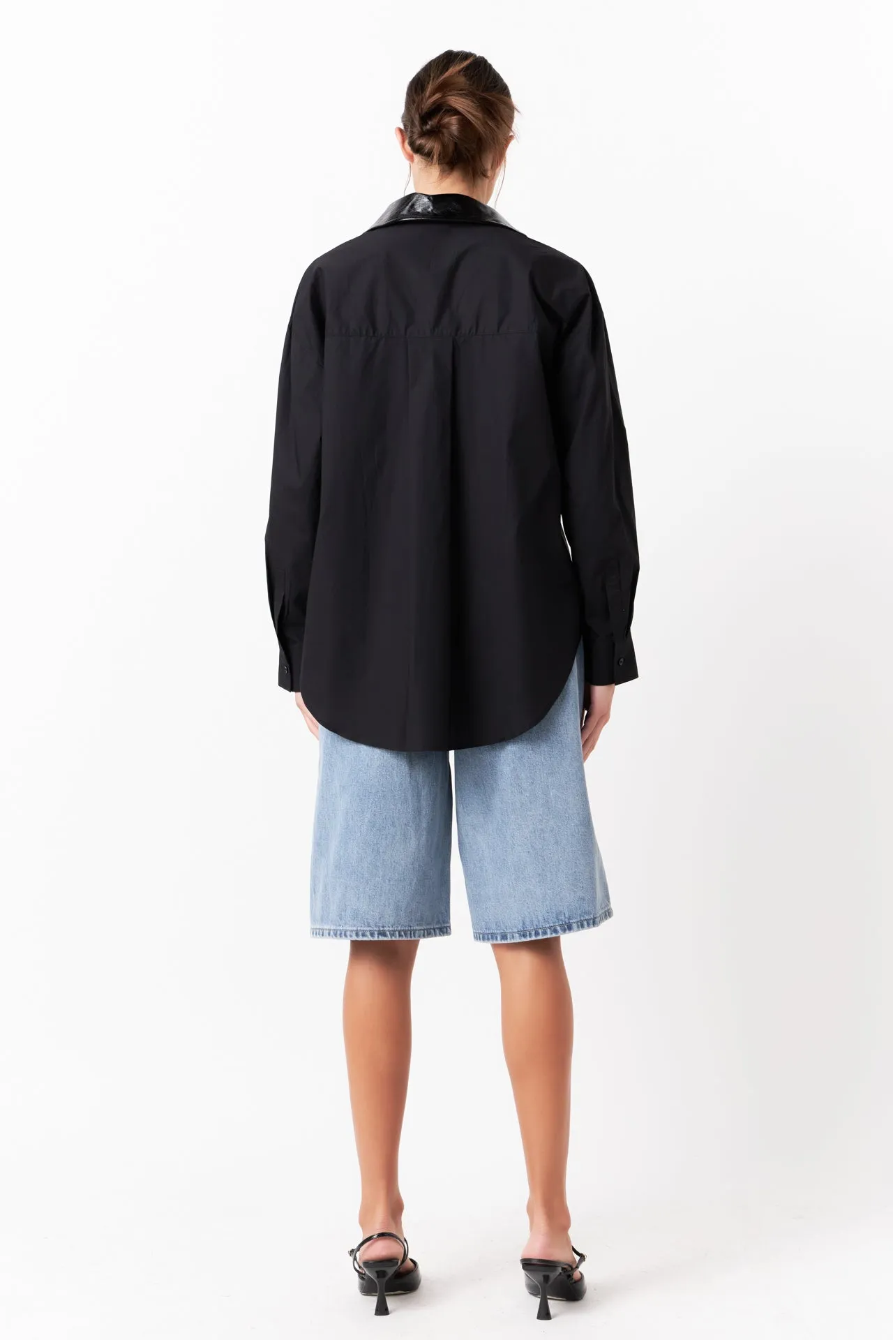 Pu Collared Oversize Shirt