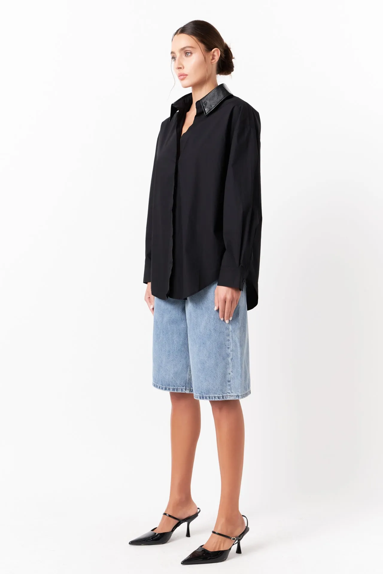 Pu Collared Oversize Shirt