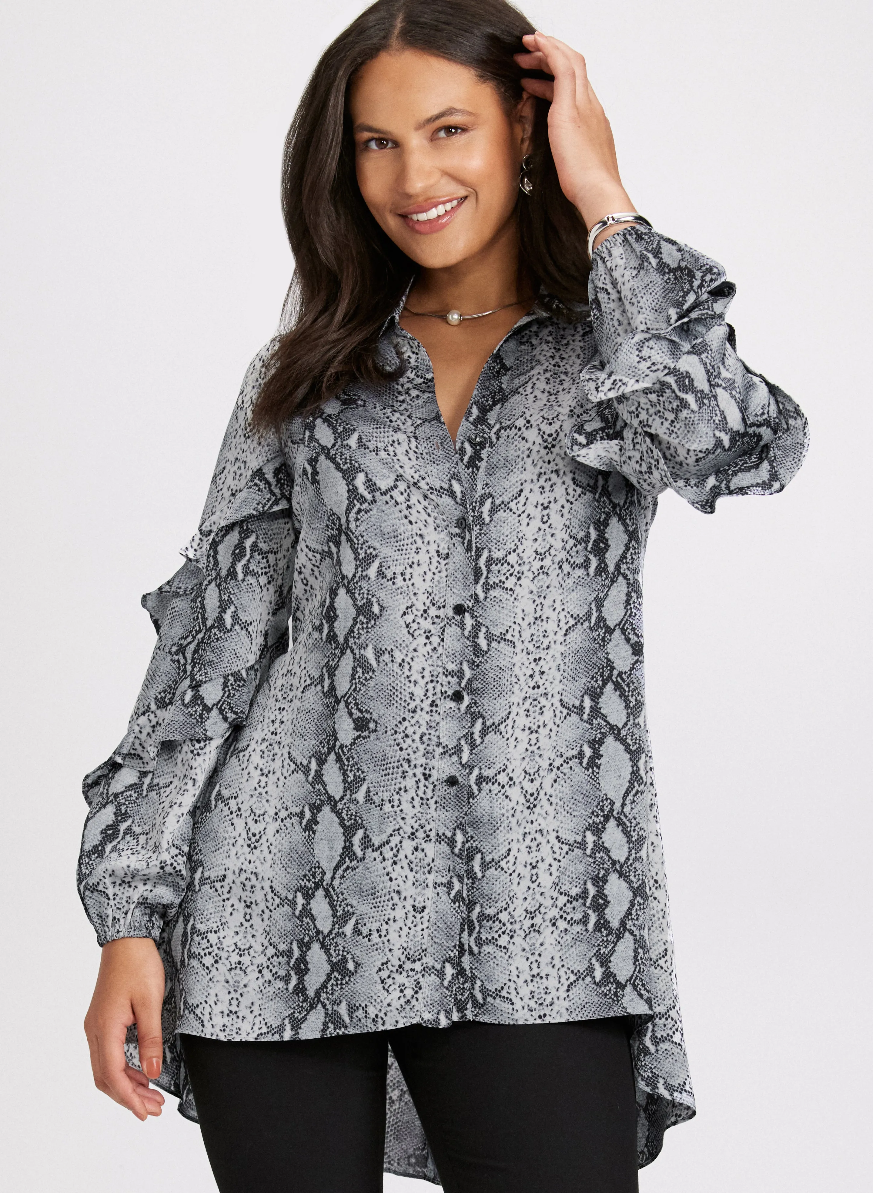 Ruffled Animal Print Blouse