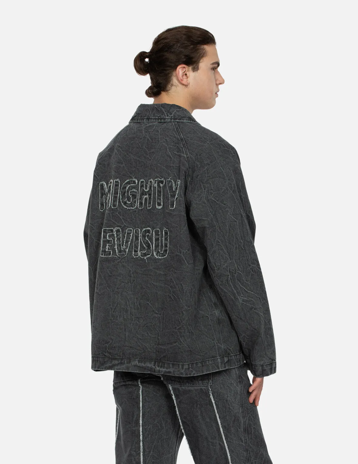 Seagull and Slogan Embroidery Oversized  Denim Coach Jacket