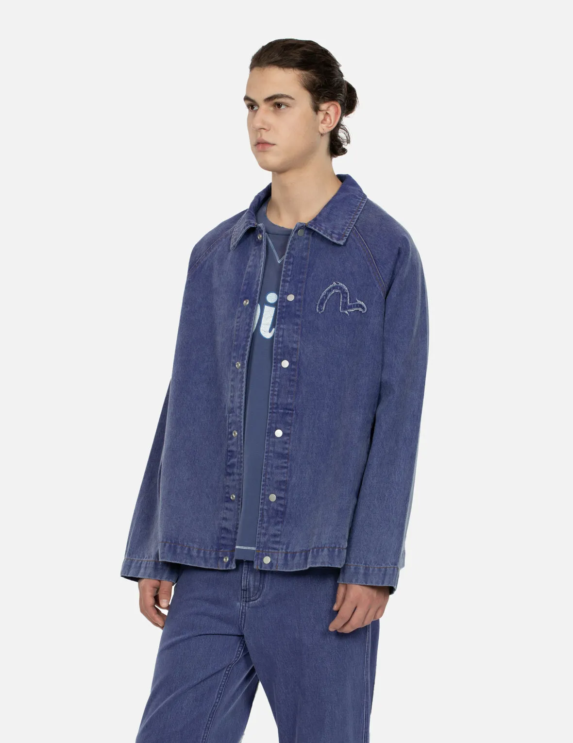 Seagull and Slogan Embroidery Oversized  Denim Coach Jacket