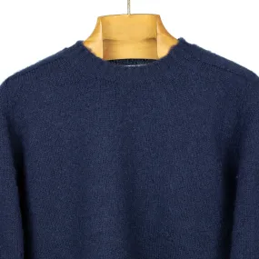 Shaggy brushed Shetland wool crewneck sweater, Admiral Navy (restock)