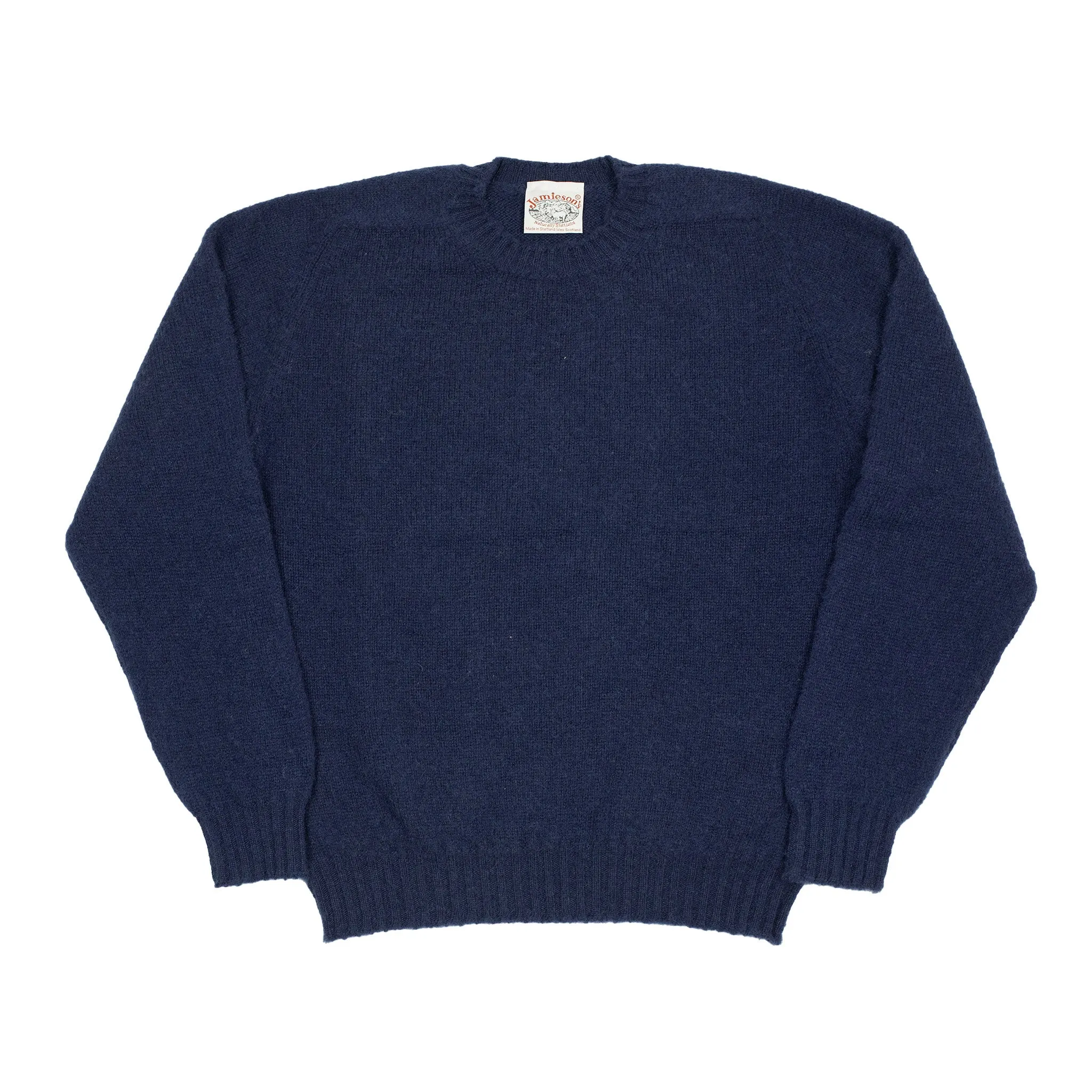 Shaggy brushed Shetland wool crewneck sweater, Admiral Navy (restock)