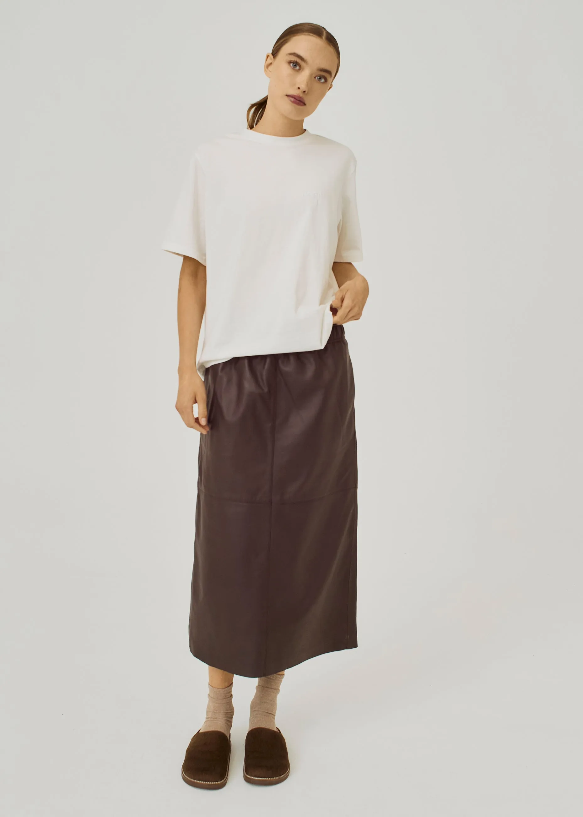 Shelby midi leather skirt - Dark Brown