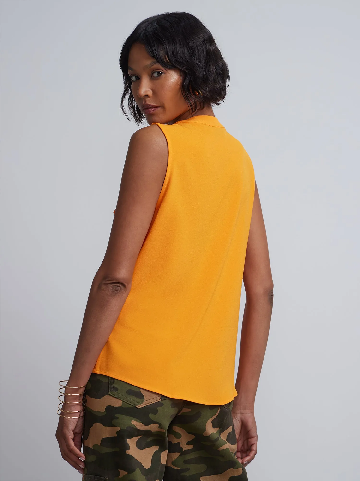 Sleeveless Patch-Pocket Crepe Top