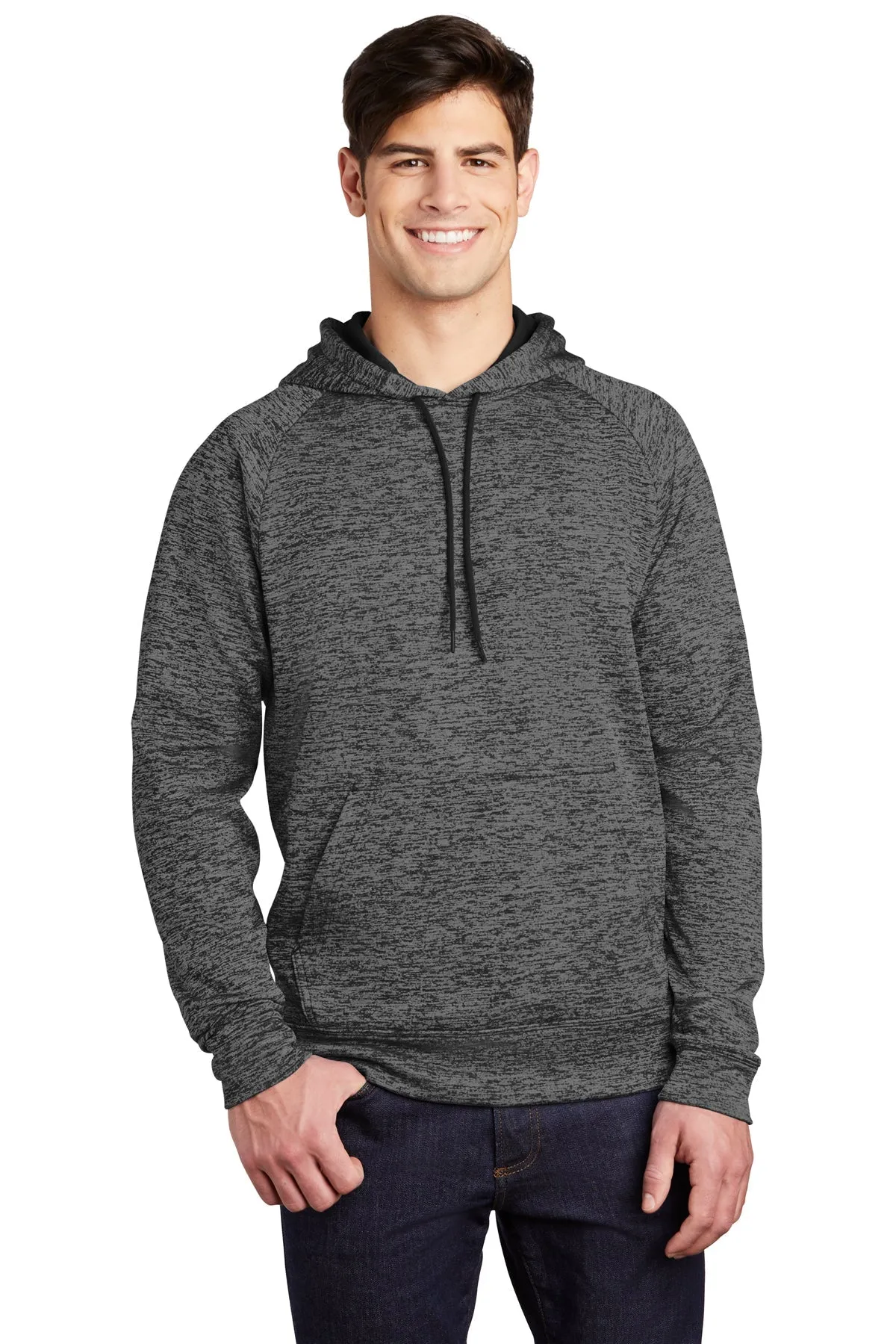 Sport-Tek PosiCharge Electric Heather Branded Fleece Hooded Pullovers, Grey- Black Electric