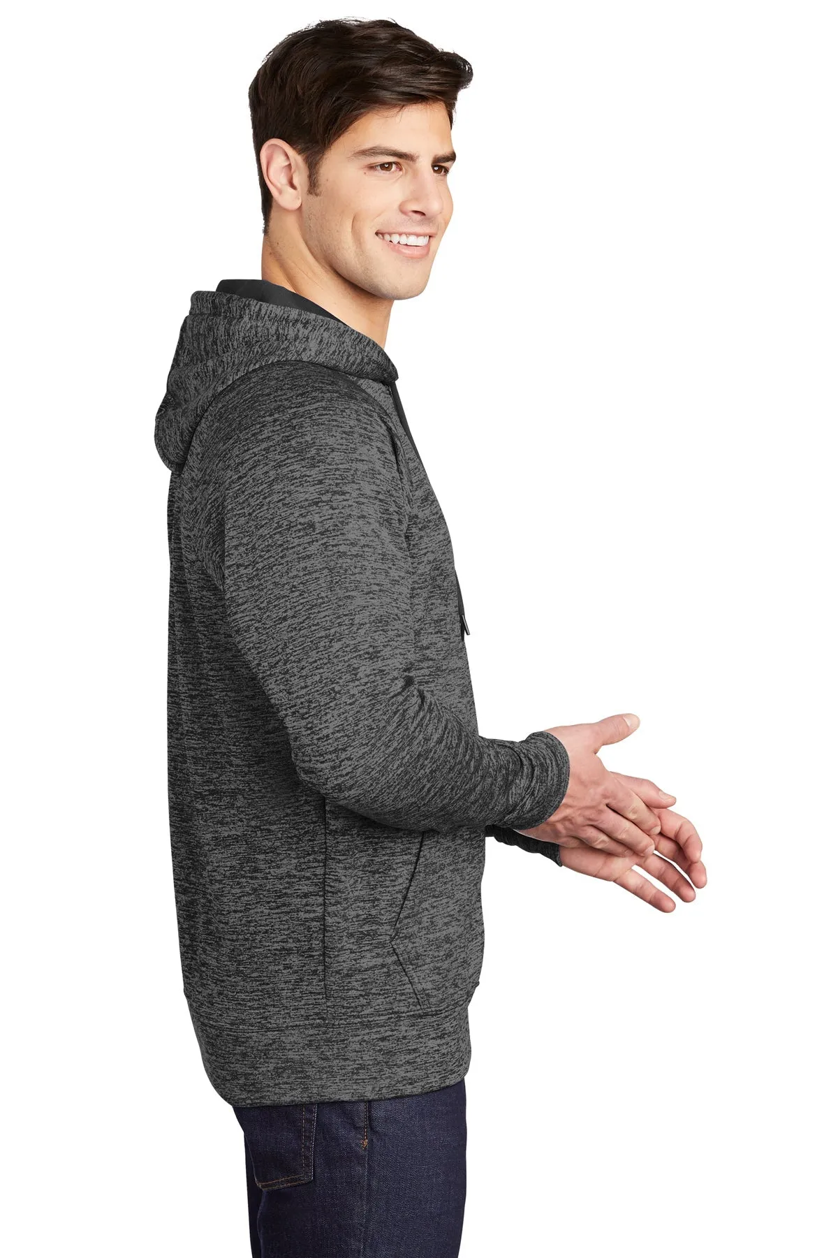 Sport-Tek PosiCharge Electric Heather Branded Fleece Hooded Pullovers, Grey- Black Electric