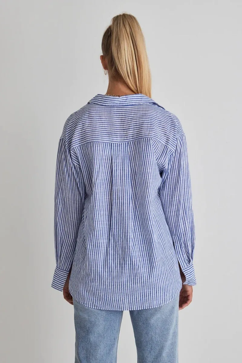 Stories Be Told - You Got This Oversized Cotton Shirt - Blue