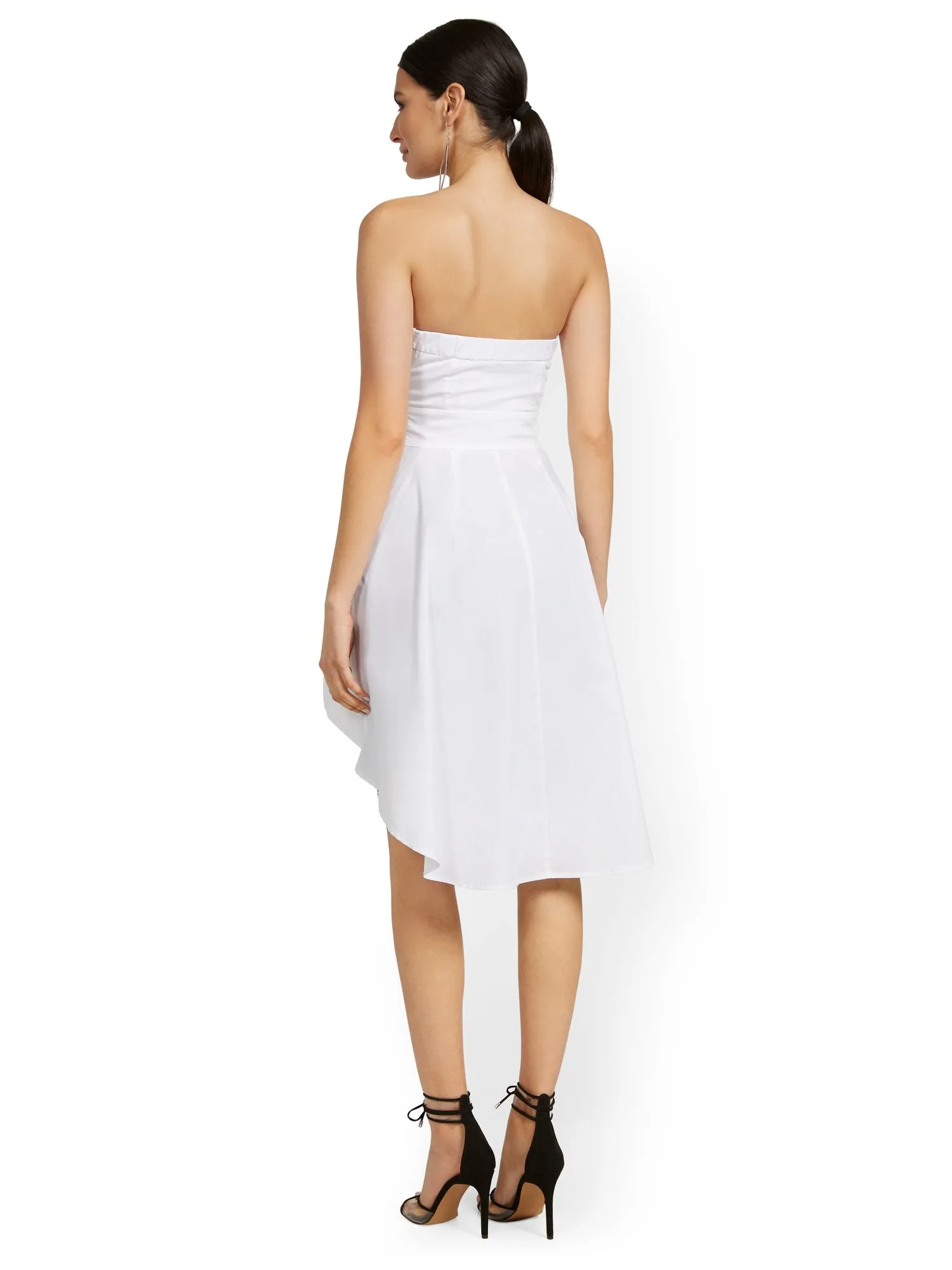 Strapless High-Low Bow-Front Poplin Top