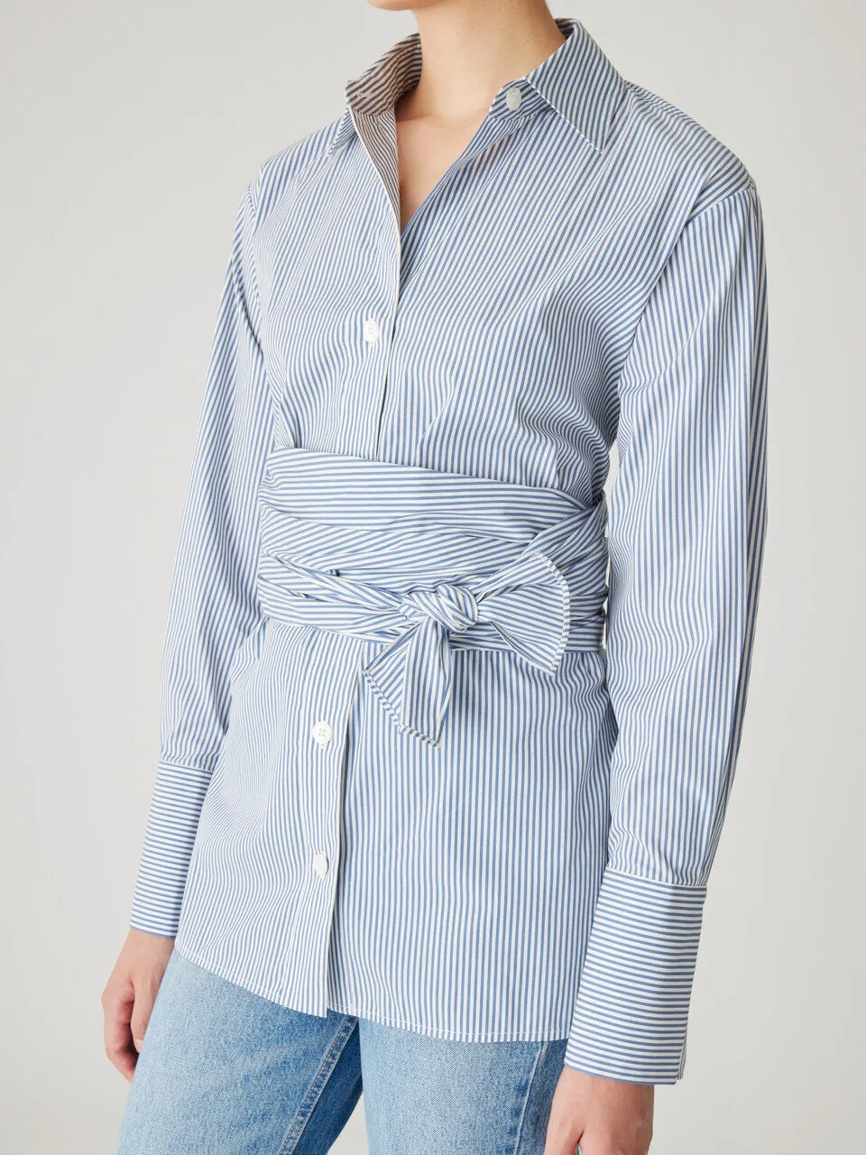 Stripe Poplin Wrap Blouse