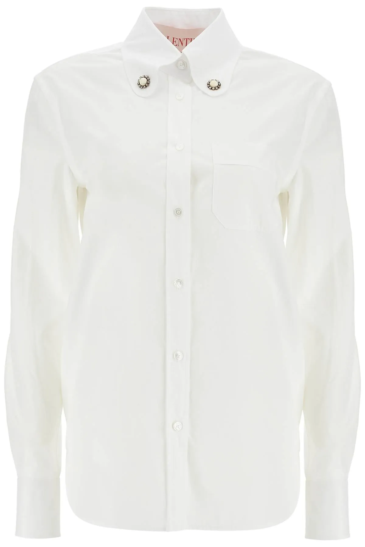 Structured Collar White Optical Long Sleeve Cotton Shirt