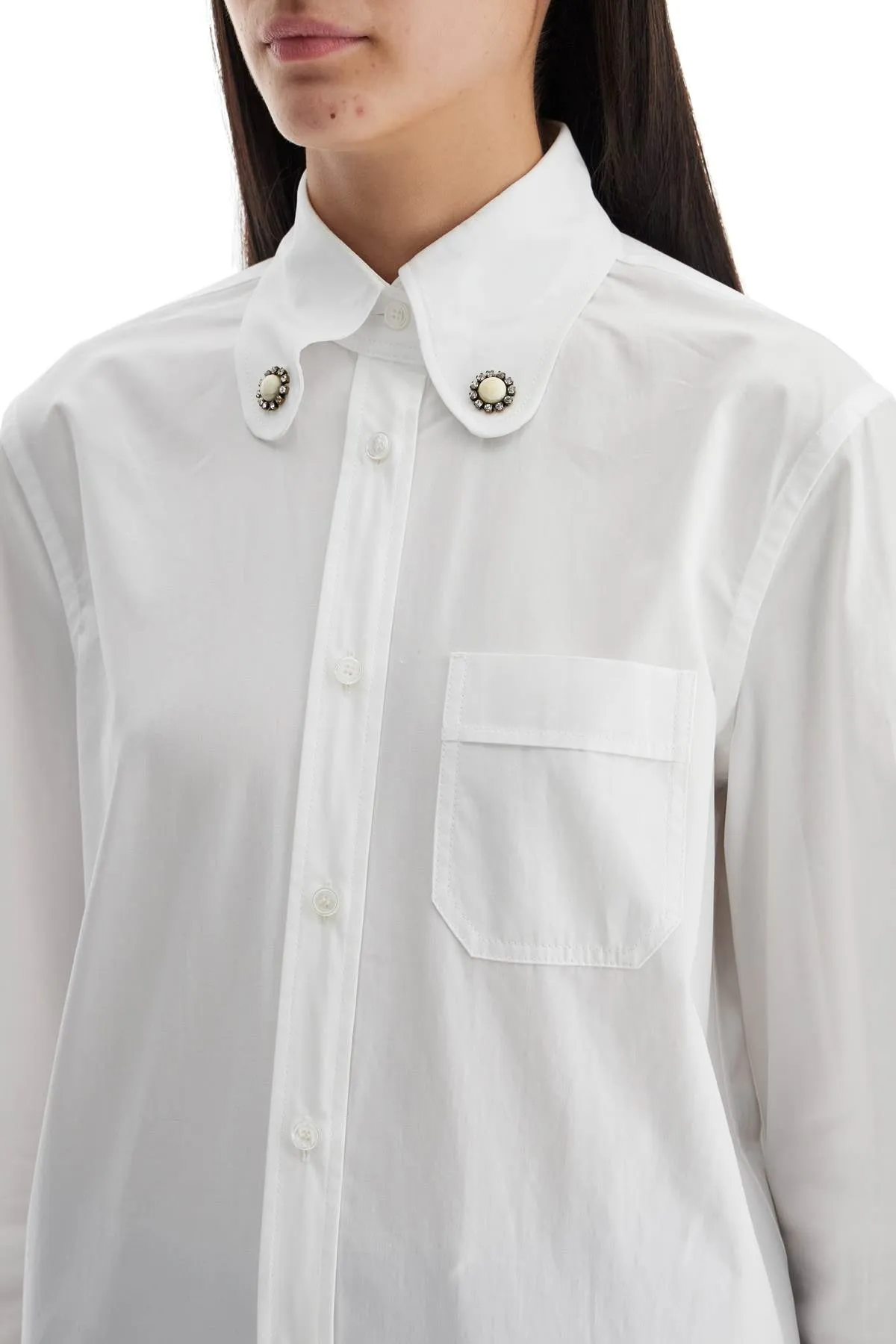 Structured Collar White Optical Long Sleeve Cotton Shirt