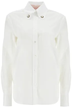 Structured Collar White Optical Long Sleeve Cotton Shirt