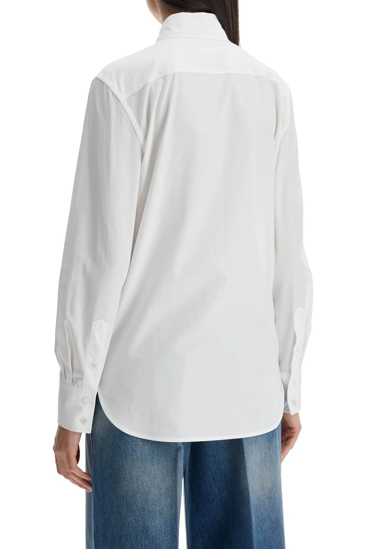 Structured Collar White Optical Long Sleeve Cotton Shirt