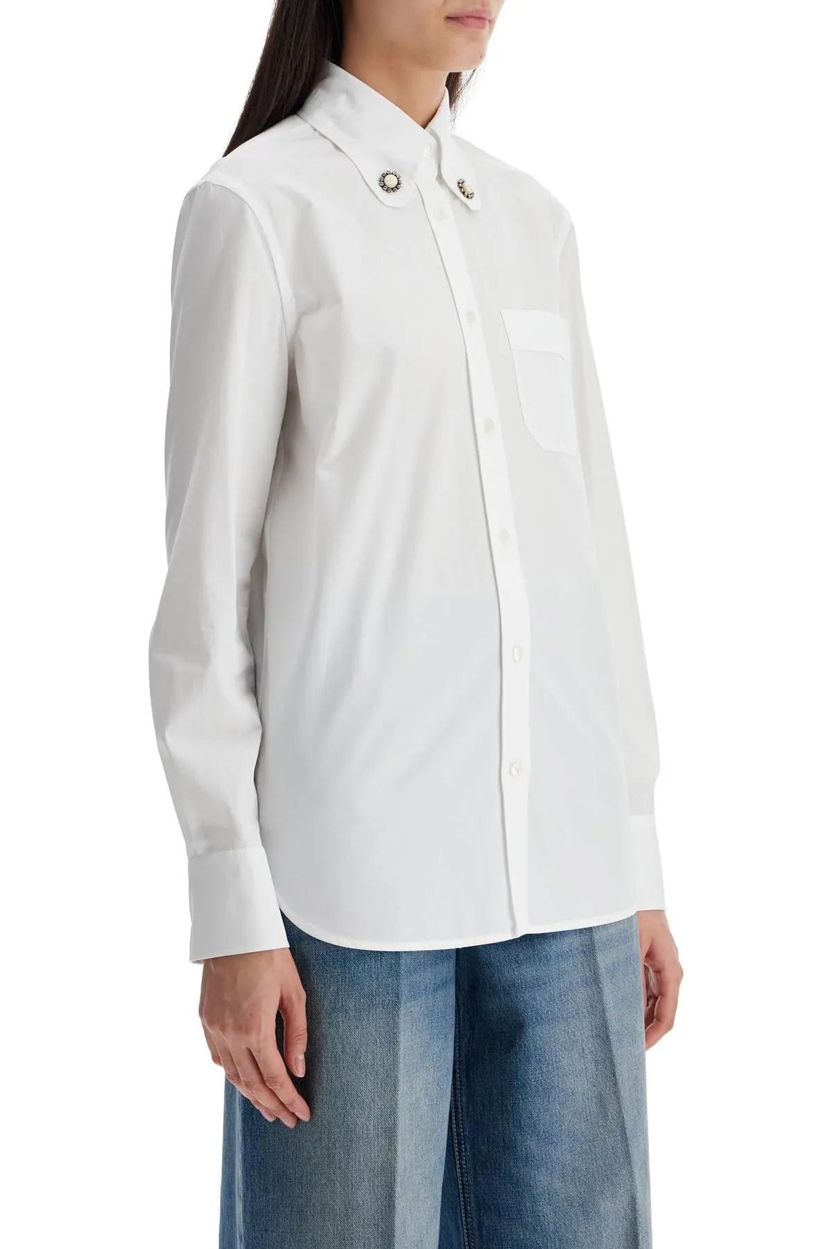 Structured Collar White Optical Long Sleeve Cotton Shirt