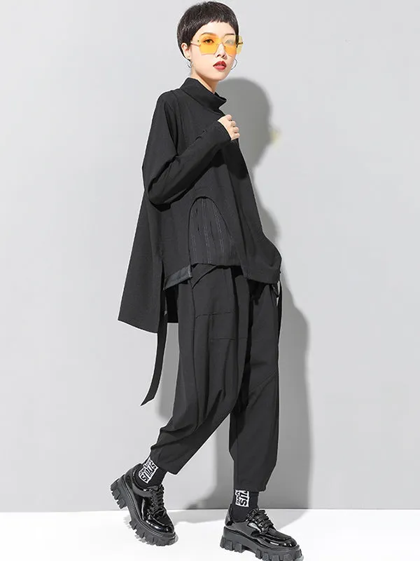 Stylish Black Asymmetric Elasticity Harem Pants