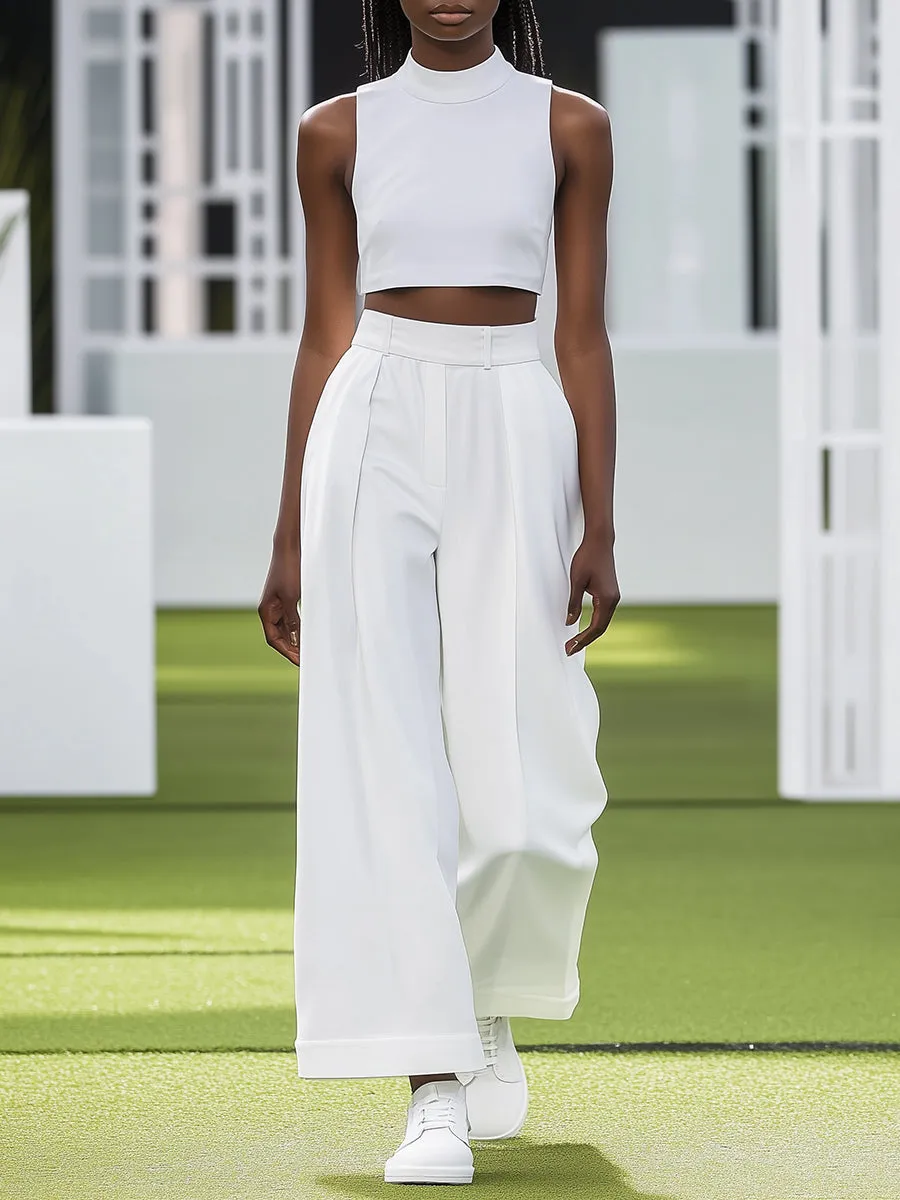 Stylish Casual White Wide-leg Pants