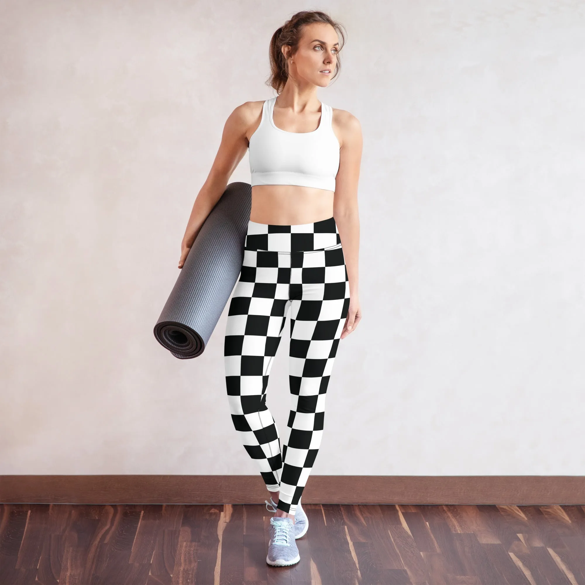 Stylish Strides: Checkered Women's Yoga Pants Leggings