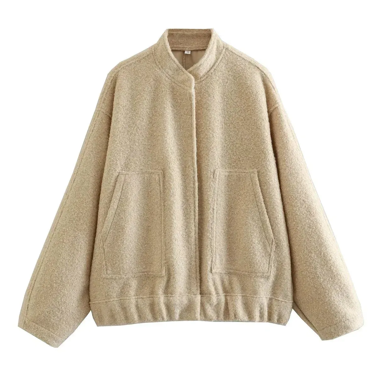 Versatile Oversized Bomber Round Neck Long Sleeve Casual Coat