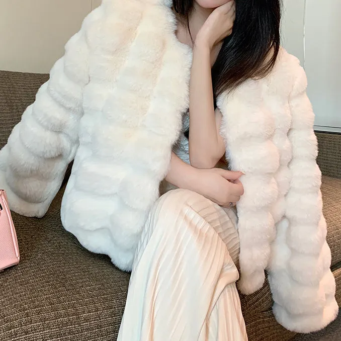 Versatile Rex Rabbit Mink Fur Long Sleeve Coat