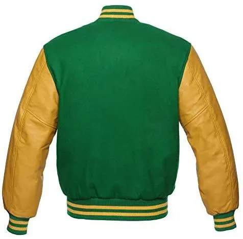 Warrior Gears Classic Hybrid Varsity Jacket for Kids, Toddler Letterman Bomber Jacket for Boys, Unisex Varsity Jacket Girls, Kelly Green Pure Wool Body & Gold Cowhide Leather Sleeves