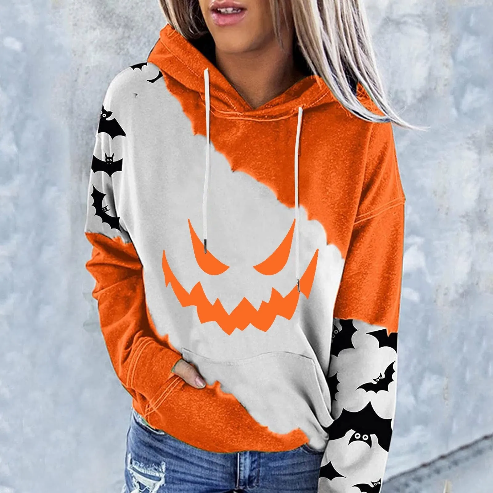 Wenkouban Halloween Hoodies Halloween Costumes For Women Casual Long Sleeve Hooded Loose Drawstring Pumpkin Skeleton Womens Sweatshirts And Hoodies Set