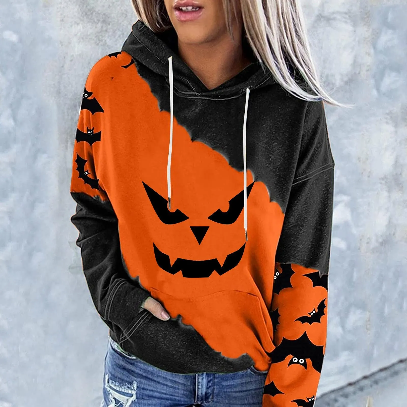 Wenkouban Halloween Hoodies Halloween Costumes For Women Casual Long Sleeve Hooded Loose Drawstring Pumpkin Skeleton Womens Sweatshirts And Hoodies Set