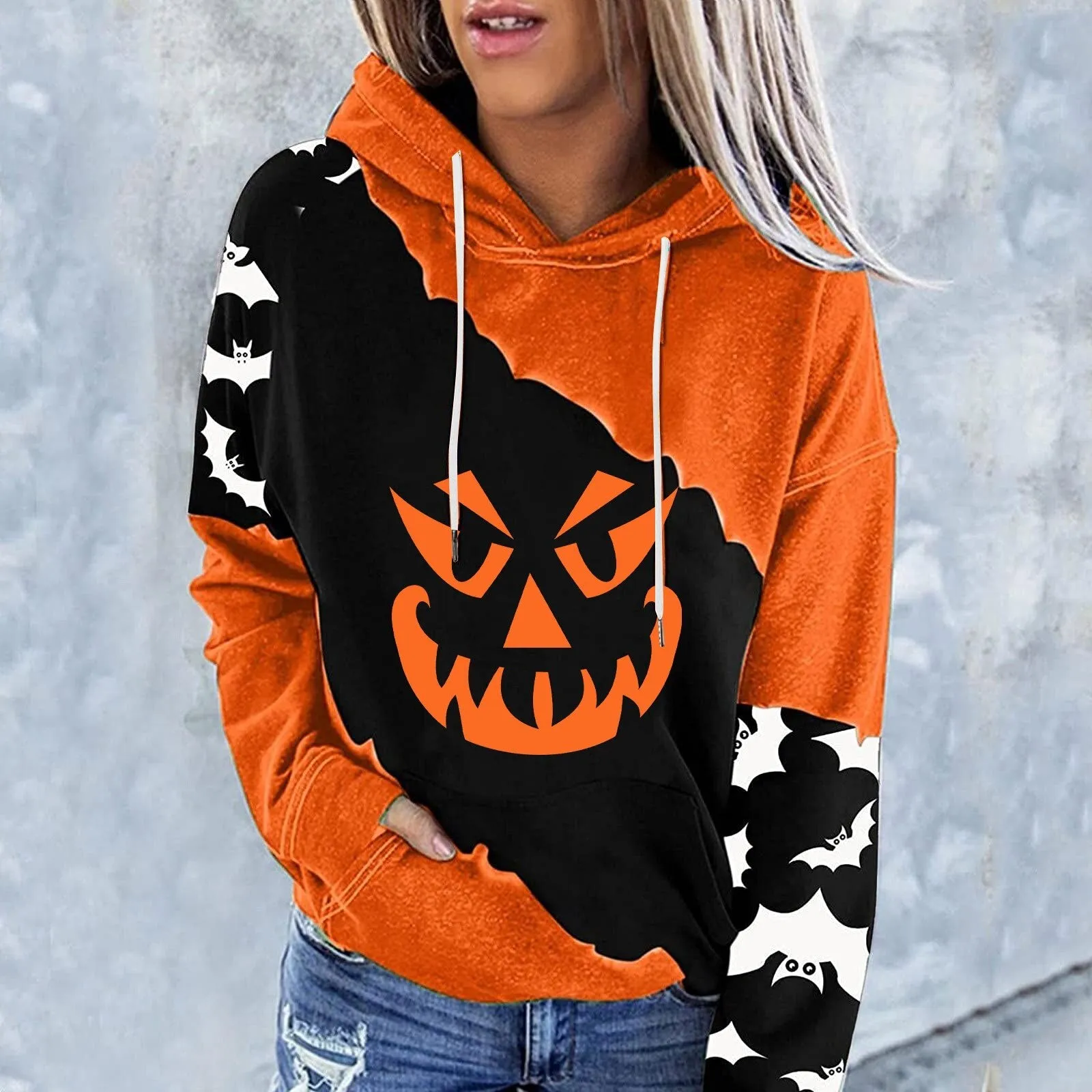 Wenkouban Halloween Hoodies Halloween Costumes For Women Casual Long Sleeve Hooded Loose Drawstring Pumpkin Skeleton Womens Sweatshirts And Hoodies Set