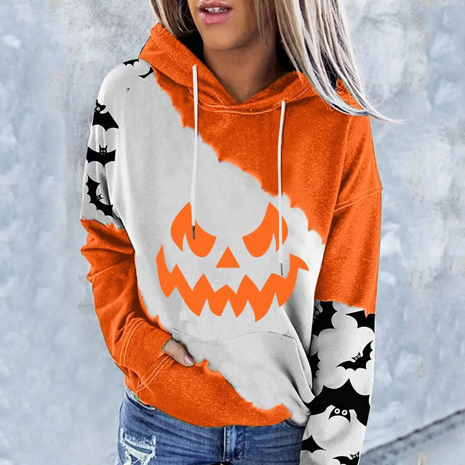 Wenkouban Halloween Hoodies Halloween Costumes For Women Casual Long Sleeve Hooded Loose Drawstring Pumpkin Skeleton Womens Sweatshirts And Hoodies Set