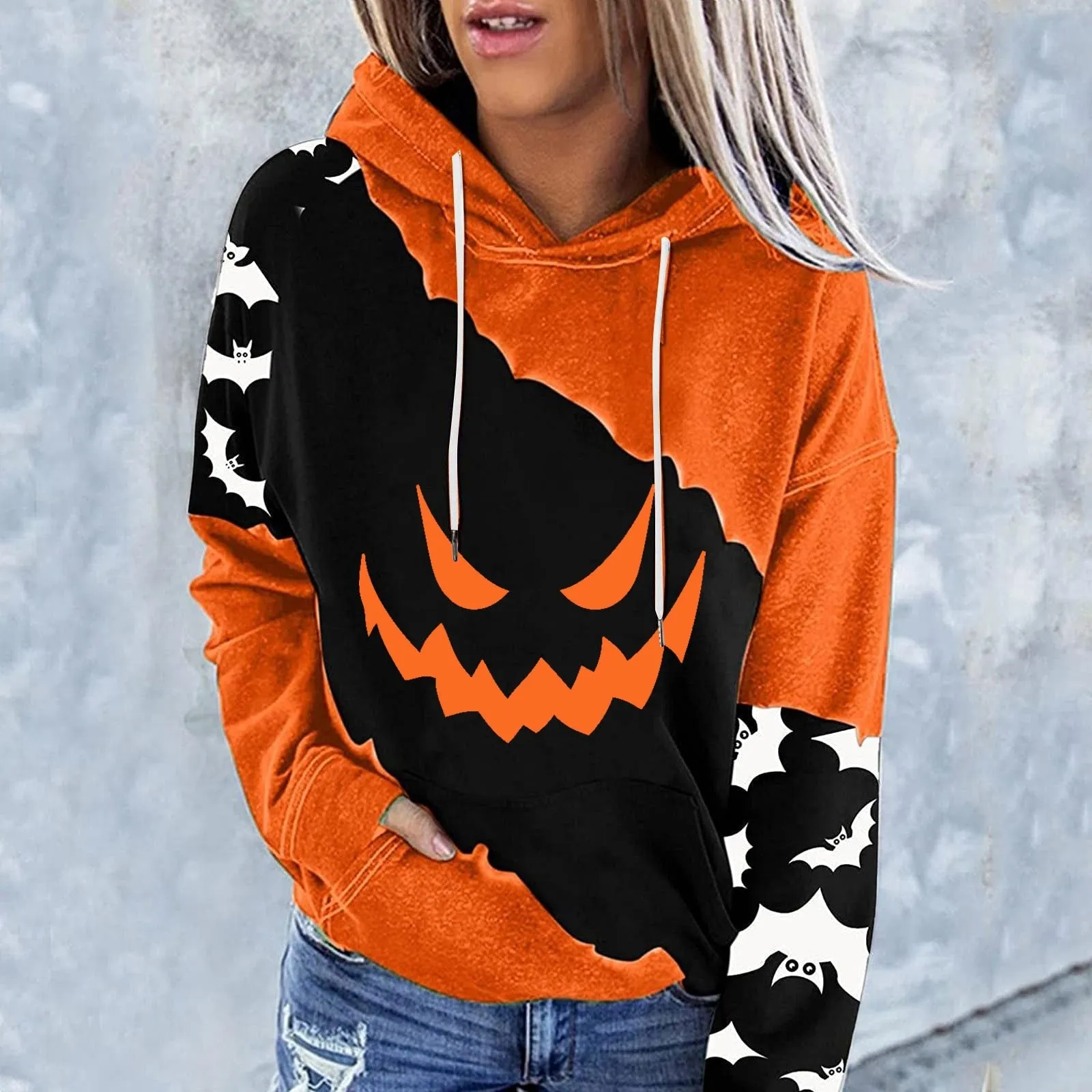 Wenkouban Halloween Hoodies Halloween Costumes For Women Casual Long Sleeve Hooded Loose Drawstring Pumpkin Skeleton Womens Sweatshirts And Hoodies Set