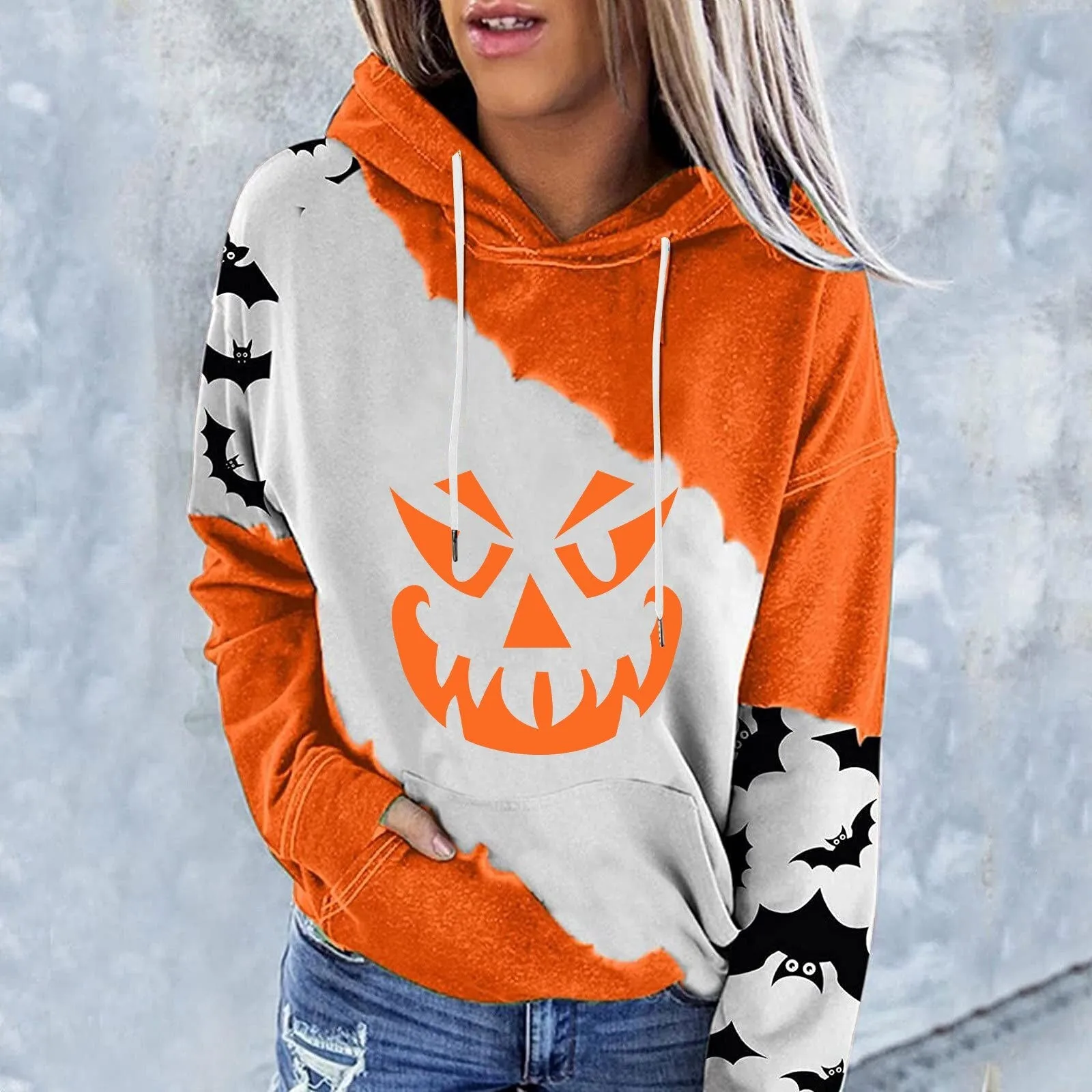 Wenkouban Halloween Hoodies Halloween Costumes For Women Casual Long Sleeve Hooded Loose Drawstring Pumpkin Skeleton Womens Sweatshirts And Hoodies Set