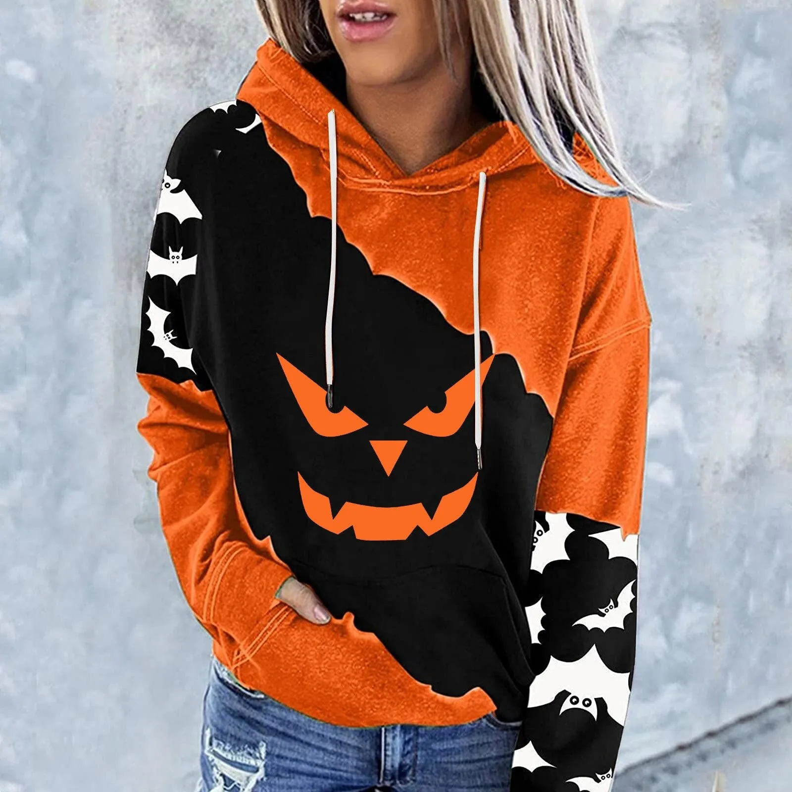 Wenkouban Halloween Hoodies Halloween Costumes For Women Casual Long Sleeve Hooded Loose Drawstring Pumpkin Skeleton Womens Sweatshirts And Hoodies Set