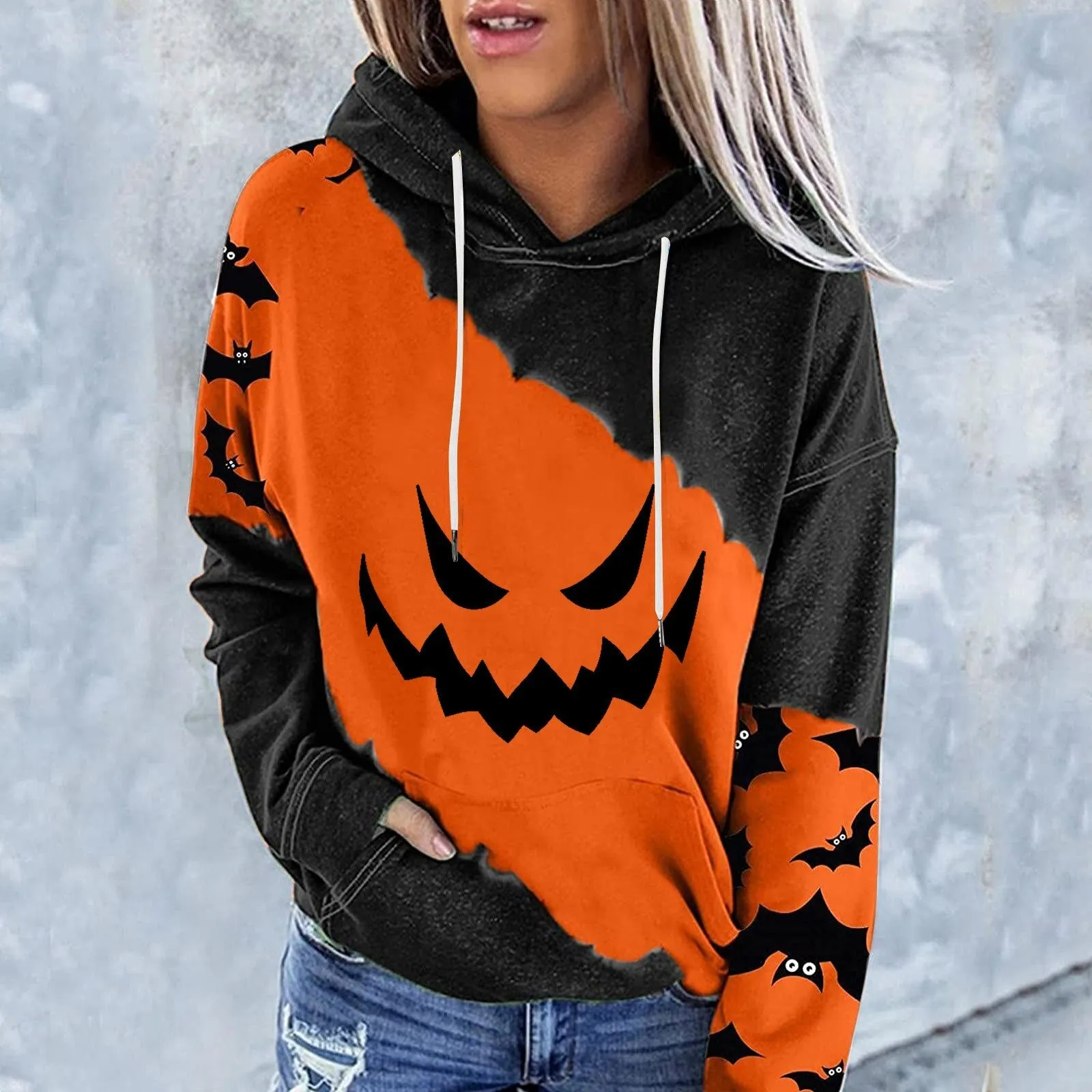 Wenkouban Halloween Hoodies Halloween Costumes For Women Casual Long Sleeve Hooded Loose Drawstring Pumpkin Skeleton Womens Sweatshirts And Hoodies Set