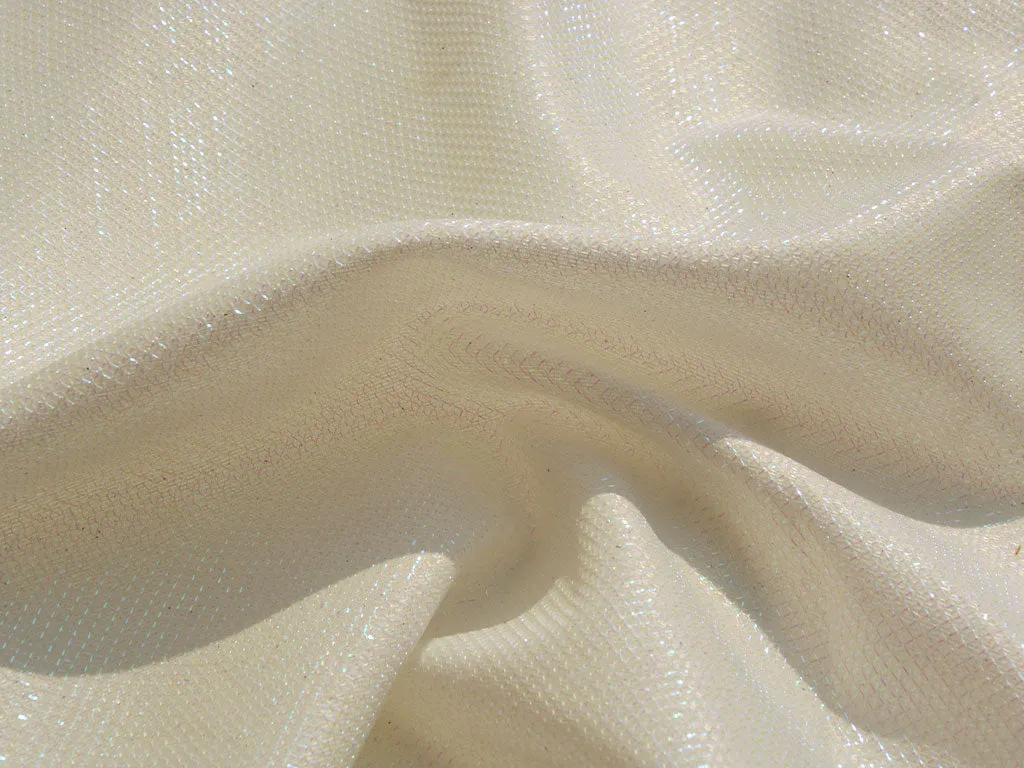 White Rainbow Geometric Mesh Shimmer Interlock Bonding Fabric