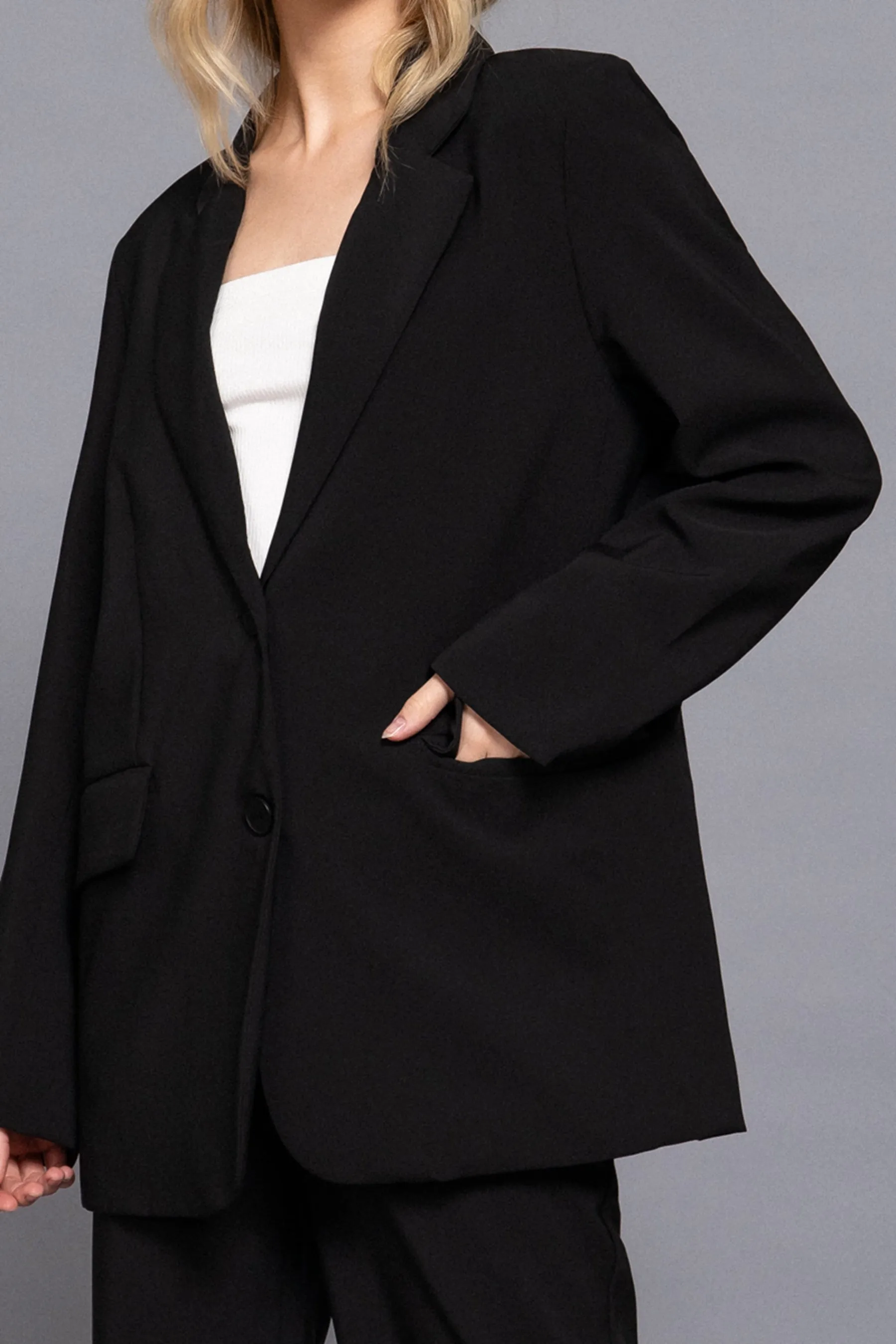 Women's Classic Notched Collar Blazer Long Sleeve, Button Front Stretchy Fit