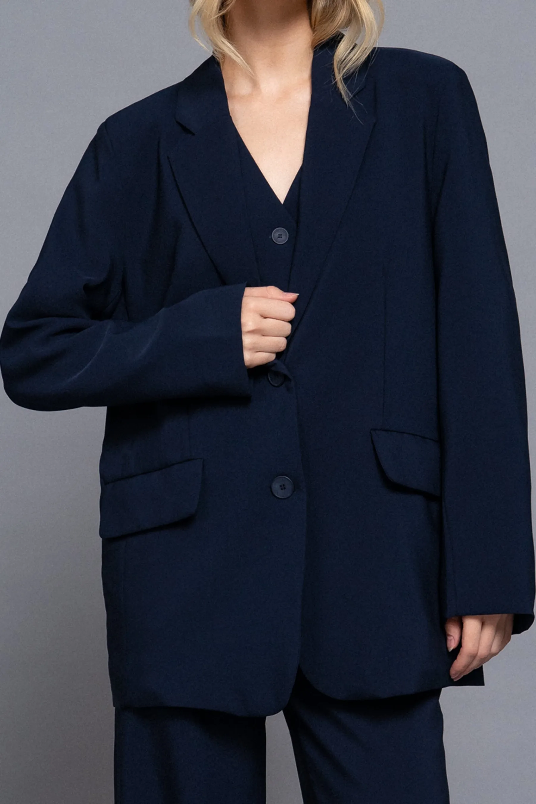 Women's Classic Notched Collar Blazer Long Sleeve, Button Front Stretchy Fit