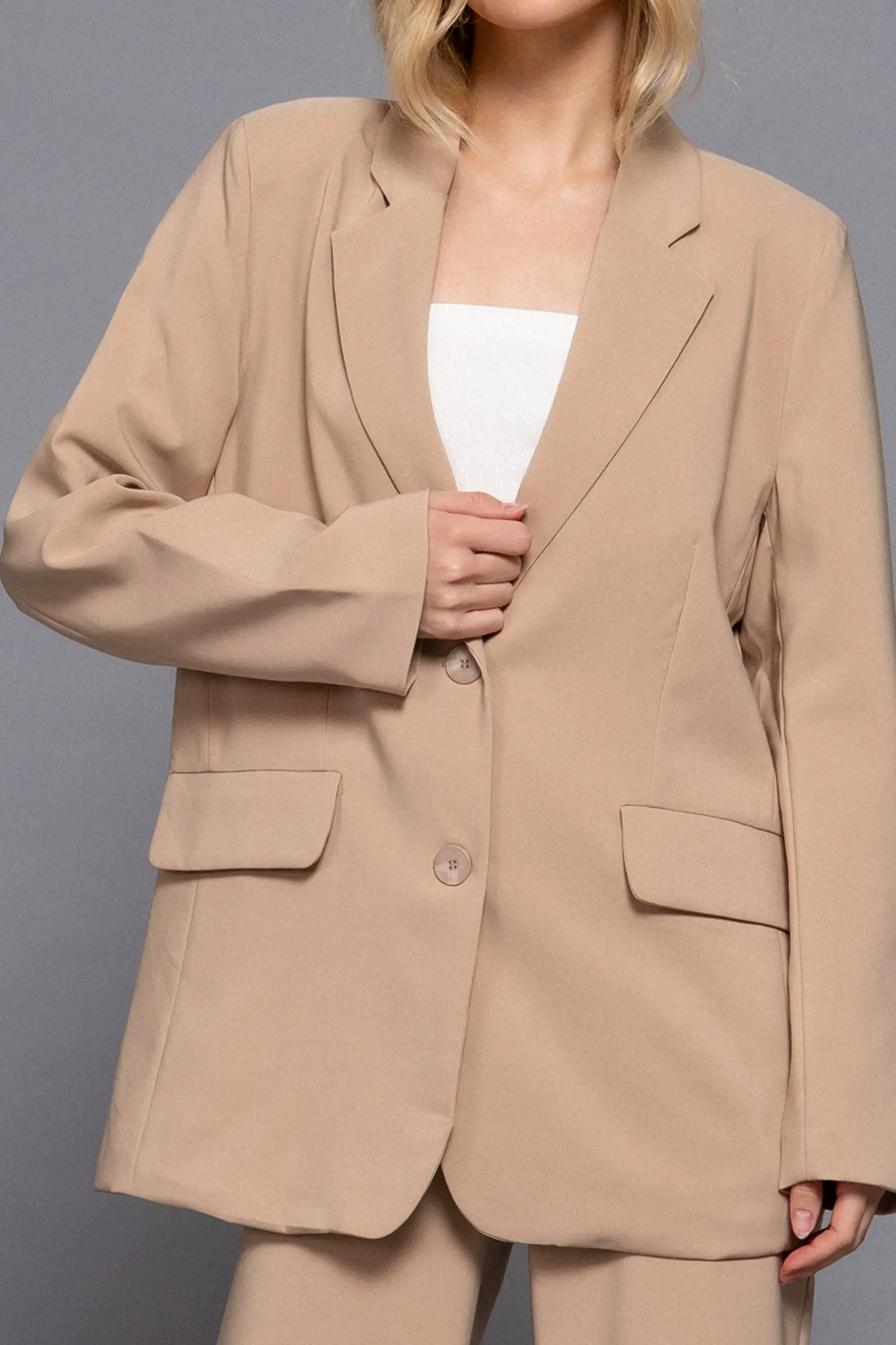 Women's Classic Notched Collar Blazer Long Sleeve, Button Front Stretchy Fit